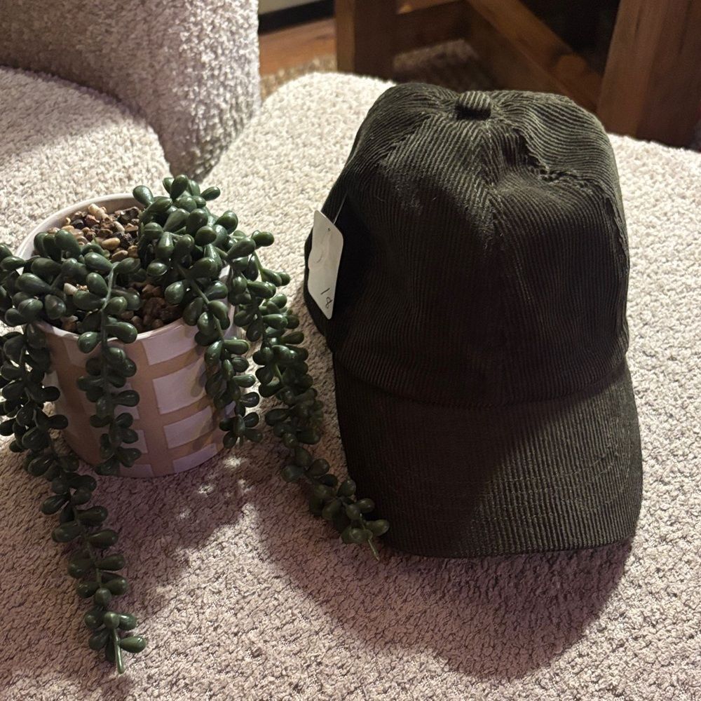 C.C Olive Green Corduroy Hat with High Pony back